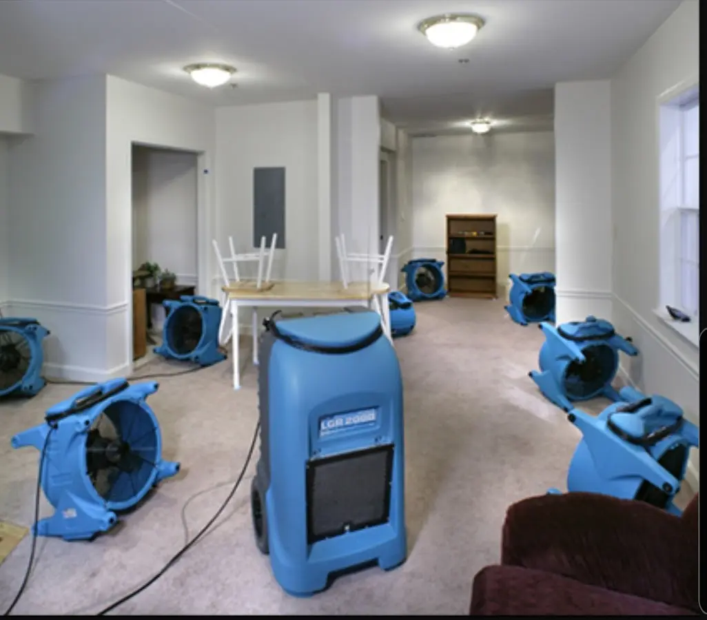 Air movers and dehumidifier setup for Water Damage Restoration in Moreno Valley
