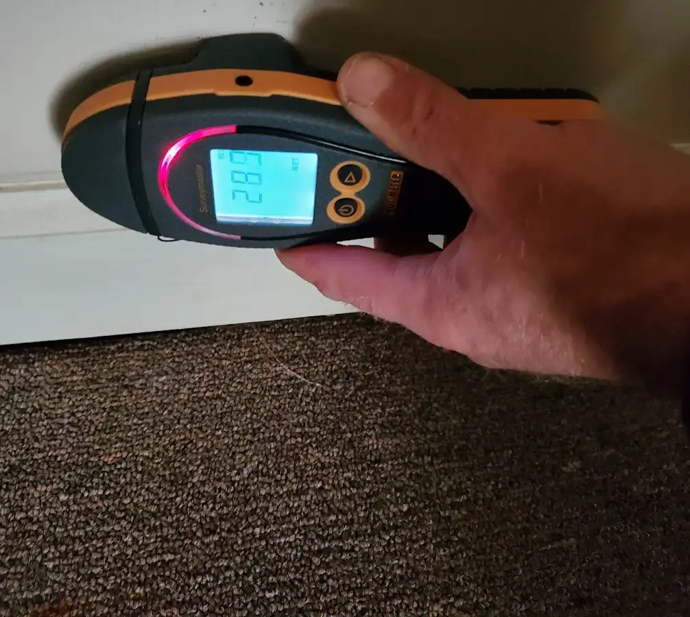 Moisture detection at baseboard during Mold Inspection & Testing in Moreno Valley